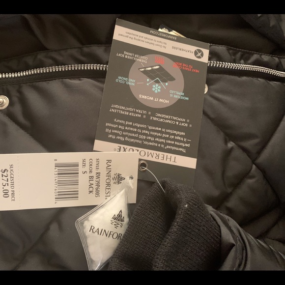 Rainforest Diamond Quilted Water Resistant Attached Hood Bib Vest Black Coat - Picture 5 of 14